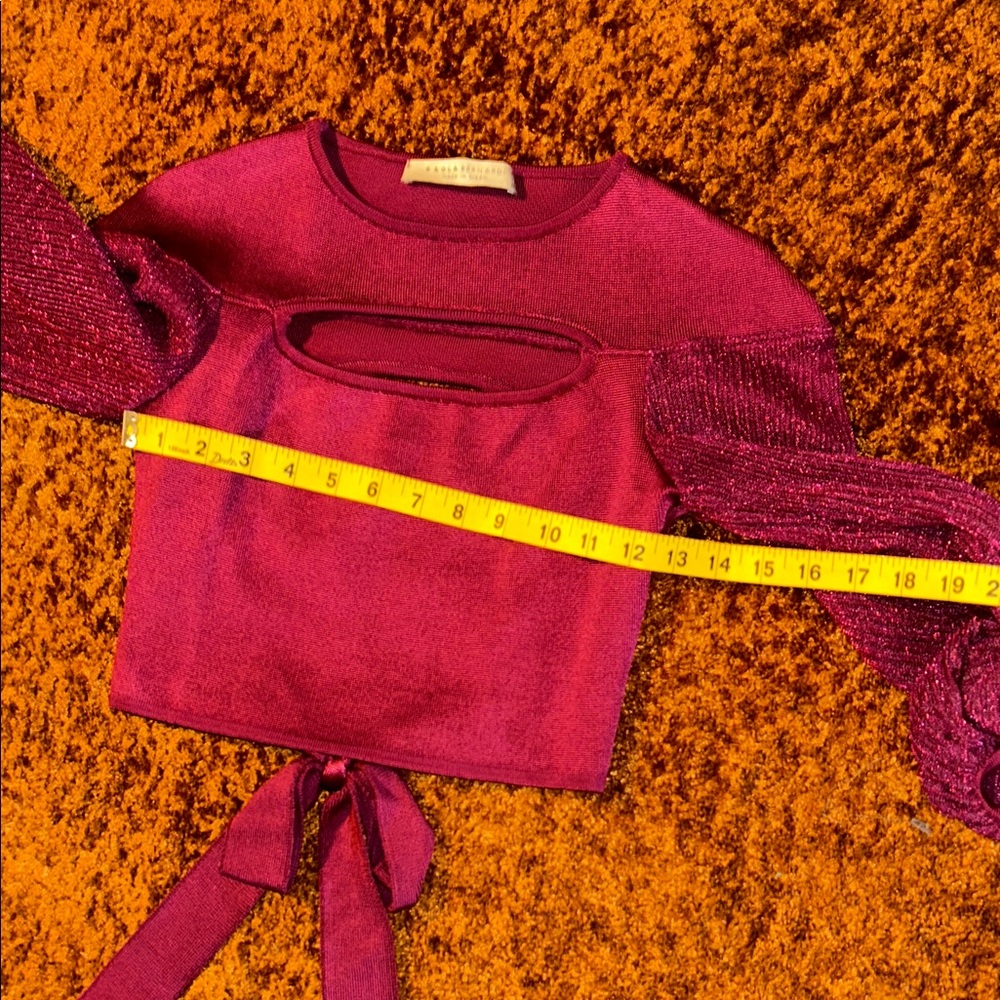 Zara Burgundy Crop Top with Puff Sleeves - Picture 2 of 5